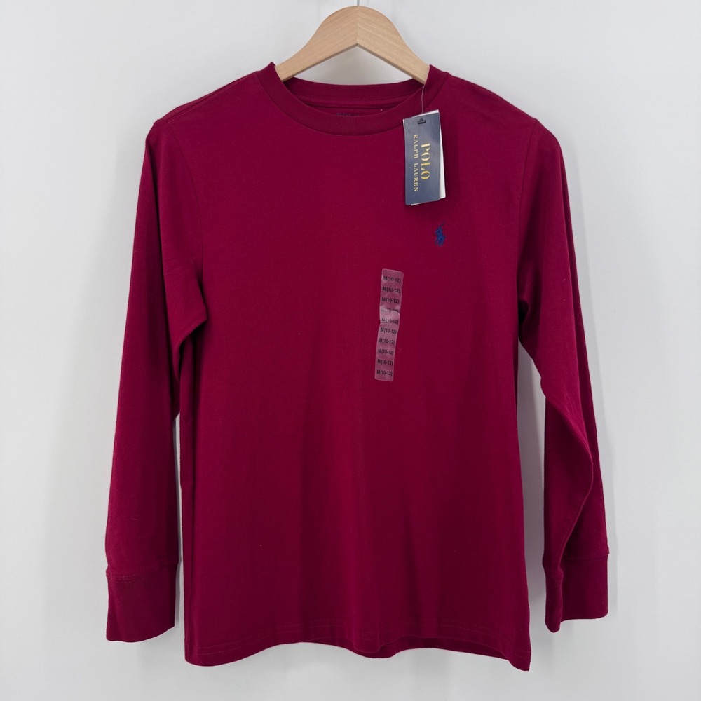 Polo Ralph Lauren Long Sleeve T-Shirt Boys Medium 10-12 Red Cotton Pony Logo NWT